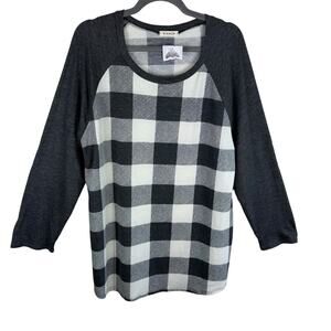 Viamor NWT Gray White Plaid Long Sleeve Lightweight Stretchy Pullover Top Sz 3XL